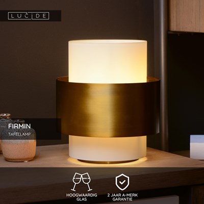 Lucide FIRMIN - Tafellamp - Ø 20 cm - 1xE27 - Mat Goud / Messing